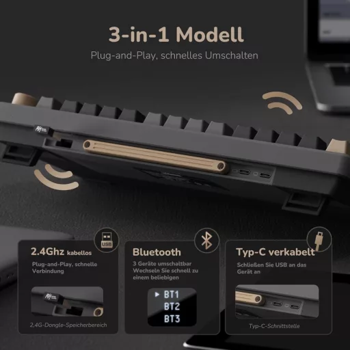 Tastatură Mecanică de Gaming RK ROYAL KLUDGE M75 75% TKL, Iluminare de Fundal RGB, Display OLED, Switch-uri Brown Hot-Swap, Wireless/Bluetooth