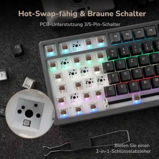 Tastatură Mecanică de Gaming RK ROYAL KLUDGE M75 75% TKL, Iluminare de Fundal RGB, Display OLED, Switch-uri Brown Hot-Swap, Wireless/Bluetooth