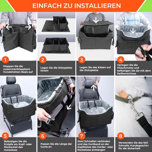 Babenest Scaun Auto pentru Câini - Coș Auto Întărit, Lavabil, cu Centură de Siguranță, pentru Câini de Talie Medie, Negru, M (58x45x35 cm)