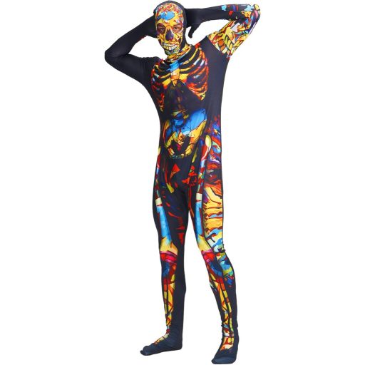 Kostým kostry pre dospelých IKALI na halloweensku párty - Overal s kapucňou a maskou (M)