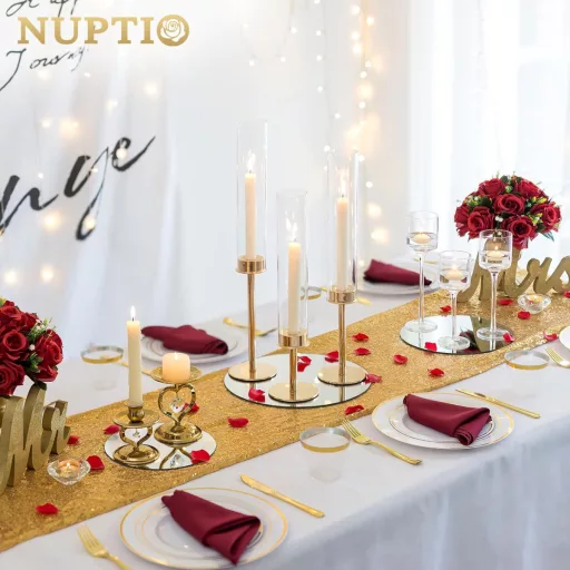 NUPTIO Kerek Tükör Üvegtálca - 12 db 30 cm-es Tükrös Alátét Gyertyákhoz, Esküvői Asztaldíszekhez, Lakásdekorációhoz