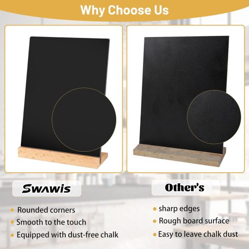 SWAWIS A5 Dvostrana pločica s drvenim postoljem, 4 komada kredne ploče sa stolnim stalkom