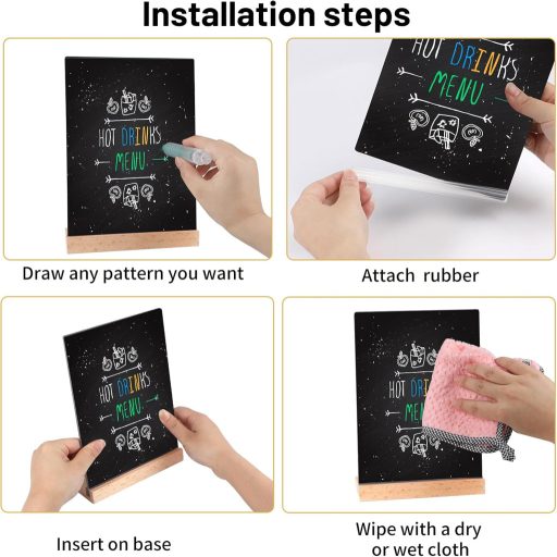 SWAWIS A5 Dvostrana pločica s drvenim postoljem, 4 komada kredne ploče sa stolnim stalkom