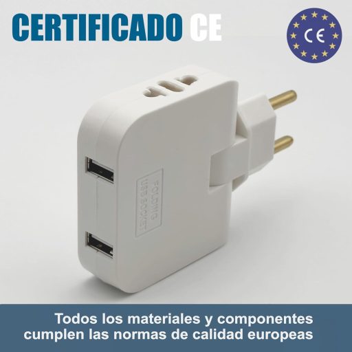 Triplu Ștecher Three Stars 4000W cu 4 Prize, 2 Porturi de Încărcare USB și Cap Rotativ la 180°