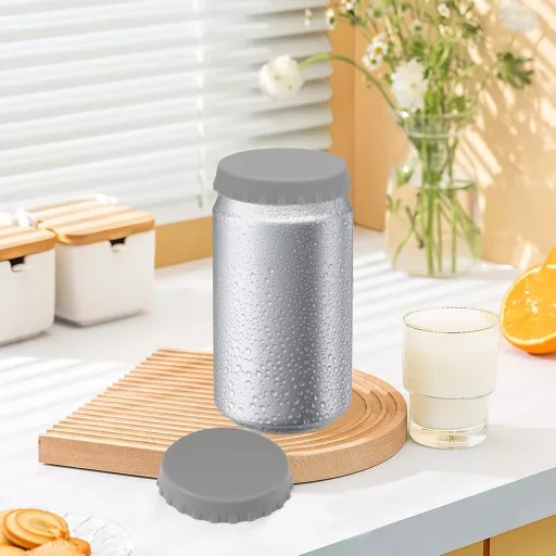 Capace din silicon VIEVRE pentru cutii de băuturi, 2 buc. - Pentru doze de băuturi, conserve de bere - Gri, rotunde, sigure pentru alimente - Pentru camping, petreceri, călătorii