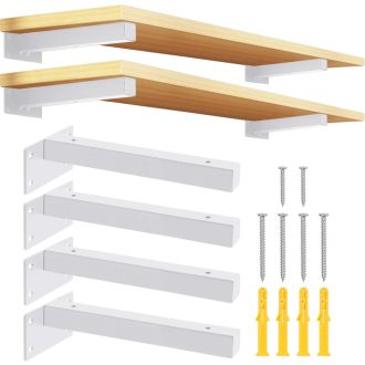   Tanstic 4 darabos 20 cm-es polctartó konzol, ipari stílusú fali tartó fehér