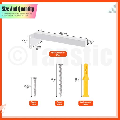 Tanstic 4 darabos 20 cm-es polctartó konzol, ipari stílusú fali tartó fehér