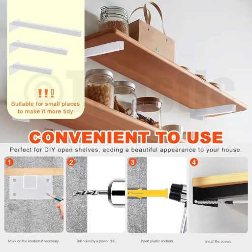 Tanstic 4 darabos 20 cm-es polctartó konzol, ipari stílusú fali tartó fehér