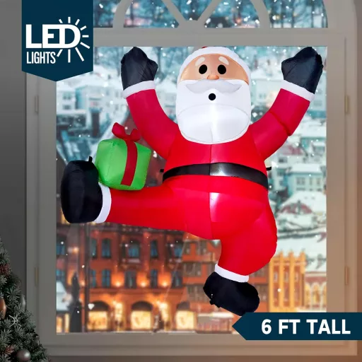 Joiedomi 180 cm-es Felfújható Mászó Mikulás LED-del Karácsonyi Dekorációhoz - Climbing Santa with Gift Box