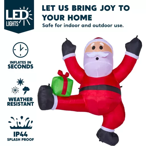 Joiedomi 180 cm-es Felfújható Mászó Mikulás LED-del Karácsonyi Dekorációhoz - Climbing Santa with Gift Box