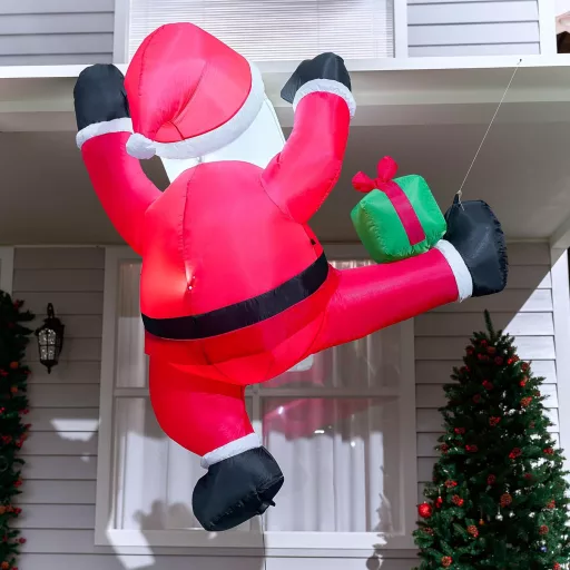 Joiedomi 180 cm-es Felfújható Mászó Mikulás LED-del Karácsonyi Dekorációhoz - Climbing Santa with Gift Box