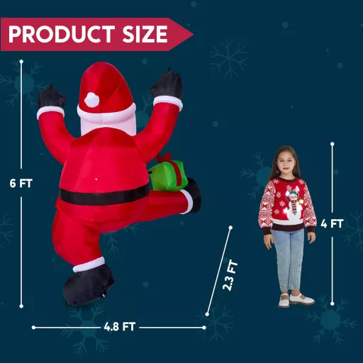 Joiedomi 180 cm-es Felfújható Mászó Mikulás LED-del Karácsonyi Dekorációhoz - Climbing Santa with Gift Box