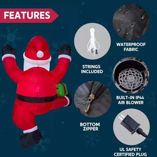 Joiedomi 180 cm-es Felfújható Mászó Mikulás LED-del Karácsonyi Dekorációhoz - Climbing Santa with Gift Box