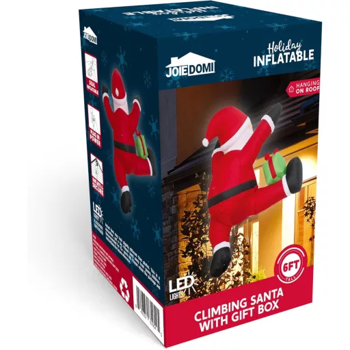 Joiedomi 180 cm-es Felfújható Mászó Mikulás LED-del Karácsonyi Dekorációhoz - Climbing Santa with Gift Box