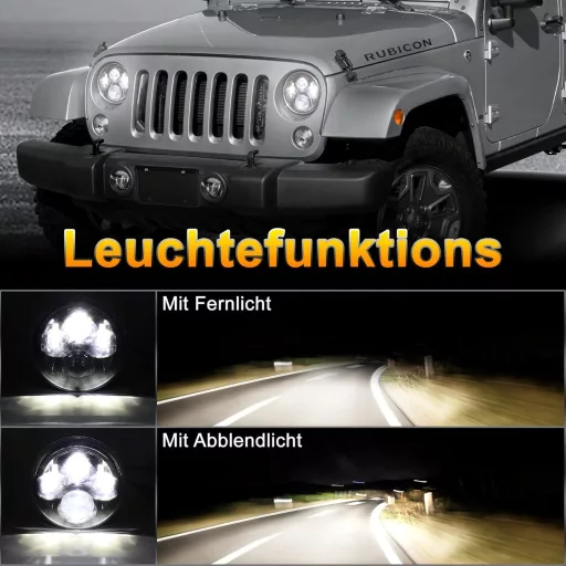 MOVOTOR 7-palcový LED svetlomet, biely, 7200 lm, pre Jeep Wrangler Defender, denné svietenie