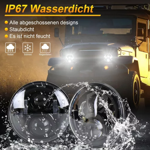 MOVOTOR 7 Inch LED Fényszóró Fehér 7200 lm Jeep Wrangler Defender Nappali Menetfény