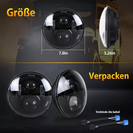 MOVOTOR 7 Inch LED Fényszóró Fehér 7200 lm Jeep Wrangler Defender Nappali Menetfény