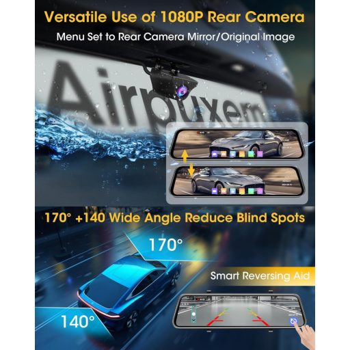 Cameră de Marșarier WiFi 4K cu Oglindă - Cameră Auto cu Ecran Tactil IPS de 10", cu Cameră Față-Spate, Card SD de 64GB și Asistență la Parcare