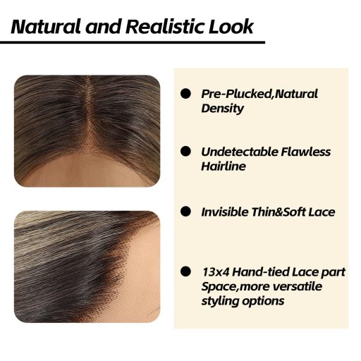 Sapphirewigs Hnedá Melírovaná Parochňa s Čipkovou Prednou Časťou - Vlnité Syntetické Vlasy, 66 cm, 150% Hustota, Prirodzený Vzhľad, Transparentná Čipka