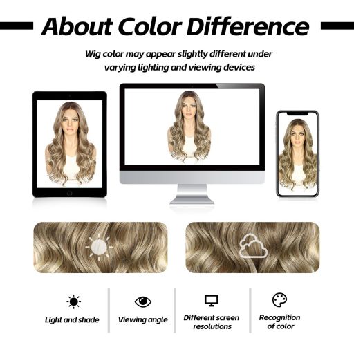 Sapphirewigs Hnedá Melírovaná Parochňa s Čipkovou Prednou Časťou - Vlnité Syntetické Vlasy, 66 cm, 150% Hustota, Prirodzený Vzhľad, Transparentná Čipka