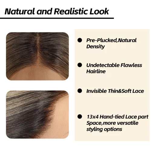 Sapphirewigs Hnedá Melírovaná Parochňa s Čipkovou Prednou Časťou - Vlnité Syntetické Vlasy, 66 cm, 150% Hustota, Prirodzený Vzhľad, Transparentná Čipka