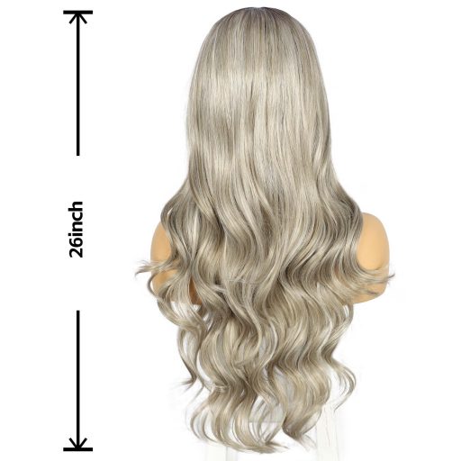 Sapphirewigs Sivá Parochňa - 13x4 Čipkovaná Predná Vlnitá Syntetická Parochňa, 66 cm Dlhý Tepelne Odolný Balayage Parochňa na Každodenné Nosenie