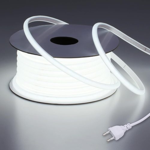 BENLUN Bandă LED COB 20m Impermeabilă, Alb Rece 6000K, Protecție IP65, Flexibilă Secționabilă, 220V, Fără Transformator, Cu Ștecher, Construcție