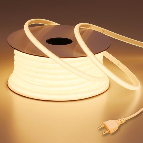 BENLUN 20m Bandă LED COB Impermeabilă IP65, 3000K Alb Cald - Flexibilă, Decupabilă, de Exterior, Iluminare 220V cu Conector EU, pentru Construcții, Dormitor