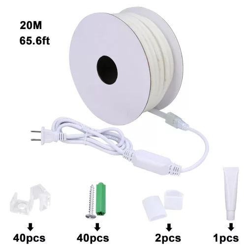 Benlun AC 220V COB LED Szalag 20m - Természetes Fehér 4000K, IP65 Vízálló, Kültéri Világítás, Flexibilis Vágható LED Csík 200W 230V Közvetle