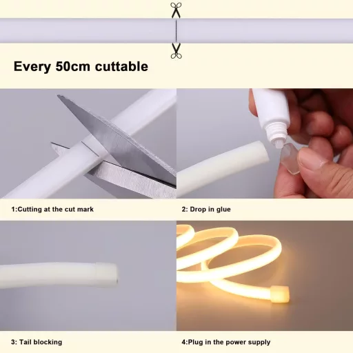 Benlun AC 220V COB LED pás 20m - Prírodná biela 4000K, IP65 Vodotesný, Vonkajšie osvetlenie, Flexibilný strihateľný LED pásik 200W 230V Priamo