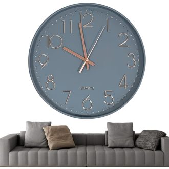   Ceas de perete silențios Chedin 30 cm, mecanism cu cuarț, design modern, gri-auriu roz, pentru copii