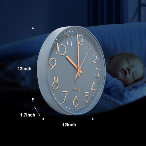 Ceas de perete silențios Chedin 30 cm, mecanism cu cuarț, design modern, gri-auriu roz, pentru copii