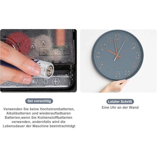 Ceas de perete silențios Chedin 30 cm, mecanism cu cuarț, design modern, gri-auriu roz, pentru copii