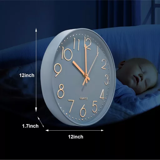 Chedin 30 cm Csendes Falióra Modern Kvarckristály Szürke-Rozéarany Gyermek