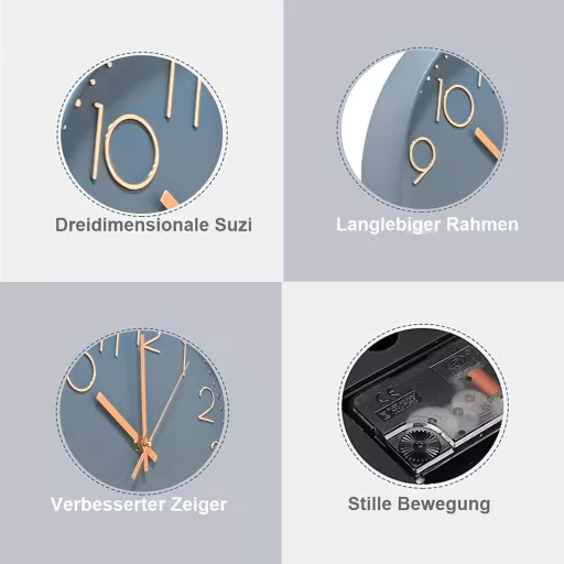 Chedin 30 cm Csendes Falióra Modern Kvarckristály Szürke-Rozéarany Gyermek