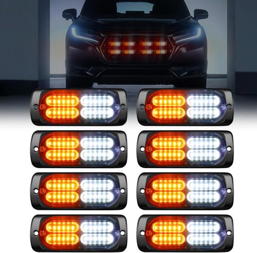 Dinfu 8x24 LED Lampă Stroboscopică Frontală - Portocaliu-Alb, 12V/24V - Lumină de Avertizare IP67 Impermeabilă, cu 18 Moduri de Iluminare Intermitentă, pentru Autoturisme
