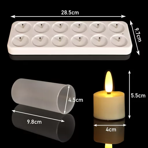 FREEPOWER 12 Lumânări LED Reîncărcabile cu USB și Stație de Încărcare, Telecomandă, Timer, Lumină Albă Caldă, Set Lumânări 4x5.5cm
