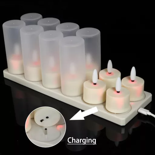 FREEPOWER 12 LED Mécses Újratölthető USB Töltőállomással Távirányító Időzítő Meleg Fehér Fény Gyertya Szett 4x5.5cm
