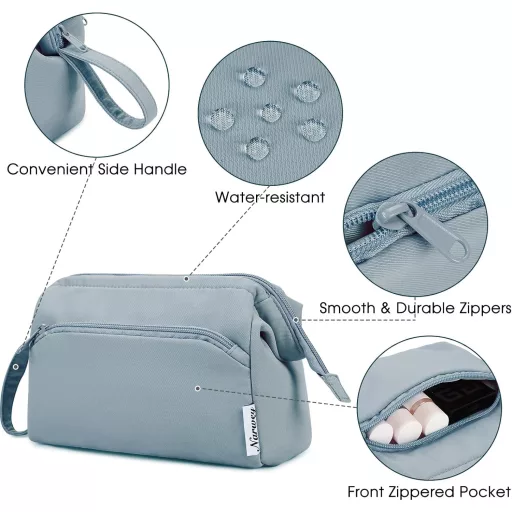 Narwey szürke-kék kozmetikai táska utazáshoz, széles nyílással női sminkhez