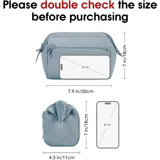 Narwey szürke-kék kozmetikai táska utazáshoz, széles nyílással női sminkhez