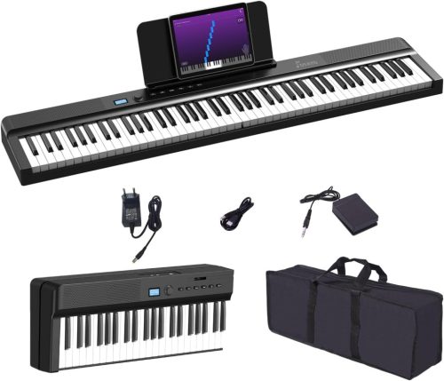 OYAYO Összehajtható Digitális Zongora 88 Billentyűvel - Bluetooth, MIDI, USB Csatlakozás, Félig Súlyozott Billentyűzet, Tartópedállal és Hor