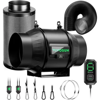   Set de ventilație VIVOSUN AeroZesh T6 150mm cu ventilator de 693 m³/h, filtru de carbon și controler