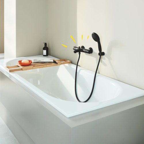GROHE Precision Start 345982430 Fekete Víztakarékos Kádcsaptelep Termosztáttal - Falra Szerelhető Sárgaréz Keverőcsap 38°C Állandó Hőmérsékl