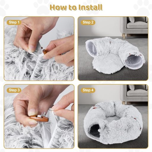 Odoland Macska Alagút Játék Plüss Ággyal, Összecsukható Macska Barlang Labdával