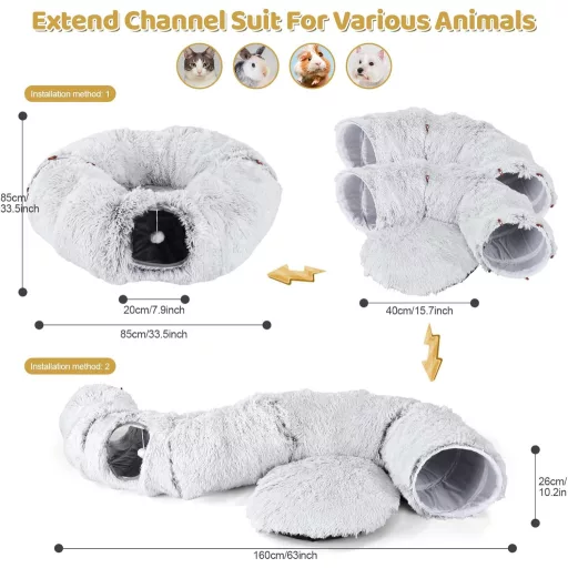Odoland Macska Alagút Játék Plüss Ággyal, Összecsukható Macska Barlang Labdával