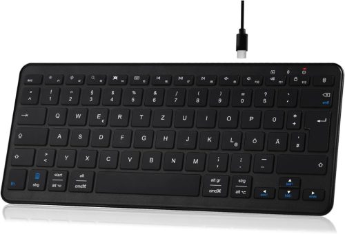 Qulose Vezeték Nélküli Bluetooth Billentyűzet - Újratölthető Mini Klaviatúra USB-C, Ultravékony Ergonomikus Dizájn, QWERTZ, Android/iOS/Wind