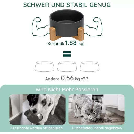 SpunkyJunky Nagy Kerámia Kutyatál Bambusz Állvánnyal - 1,8L Fekete