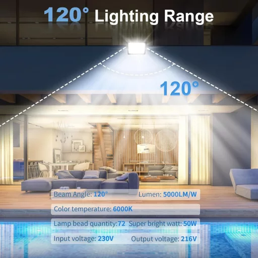 toobettp 50W LED Reflector de Exterior 6000K 5000 Lumeni IP66 Impermeabil Lampă de Grădină 2 buc