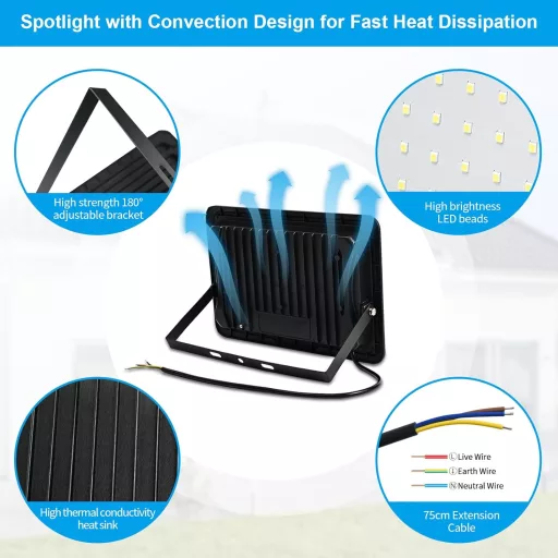 toobettp 50W LED Reflector de Exterior 6000K 5000 Lumeni IP66 Impermeabil Lampă de Grădină 2 buc