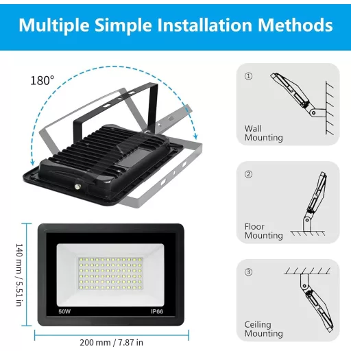 toobettp 50W LED Reflector de Exterior 6000K 5000 Lumeni IP66 Impermeabil Lampă de Grădină 2 buc